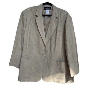Jones New York Blazer M Silk Linen Cropped Eyelet Floral Coquette‎ Cottagecore